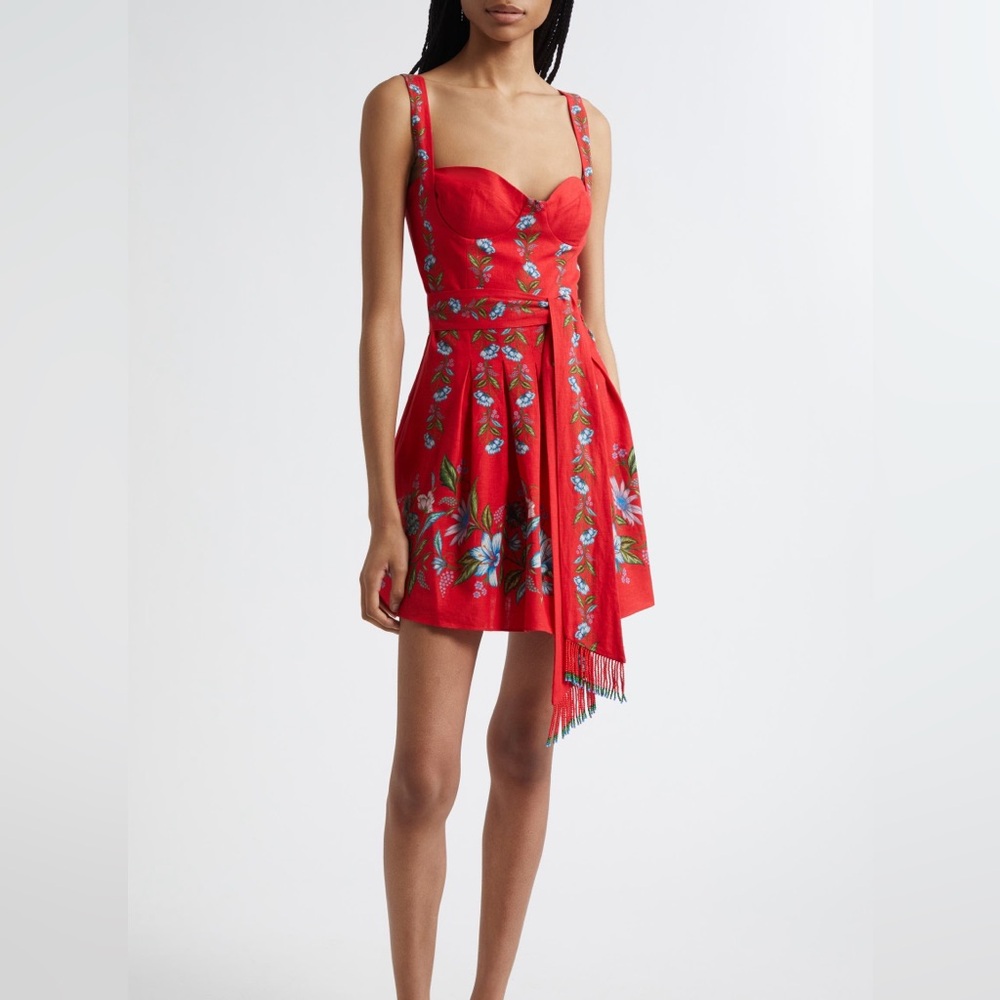 FARM Rio Sweet Bloom Bouquet floral belted linen blend mini dress
